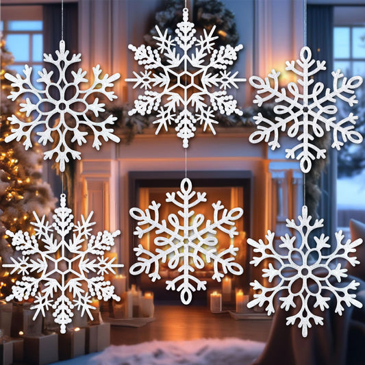 8Pcs Large White Snowflake Ornaments, 12''Big Plastic Christmas Ornaments, Hanging Snowflake Decorations for Christmas Tree Decorations Winter Decoration Indoor Outdoor Holiday Decor Craft Snowflakes