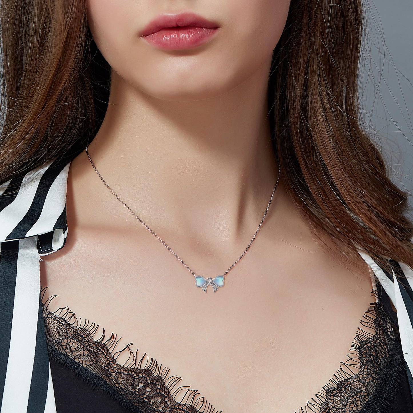 YAFEINI Bow Necklace 925 Sterling Silver Moonstone Bowknot Pendant Ribbon Mother's Day Jewelry for Women Mom