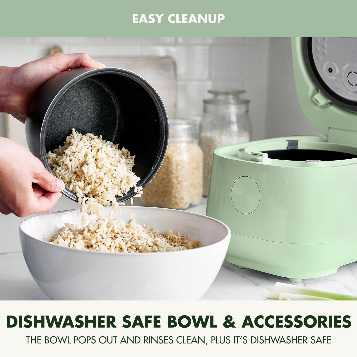 GreenPan Rice Cooker, 8 Cups Cooked (4 Uncooked), Low-Carb & Soup Mode,10 ONE-TOUCH Cooking Presets, PFAS-Free Ceramic Steamer Basket, Fuzzy Logic, Auto Keep Warm, Oats, 24HR Delay Timer, Mint Green