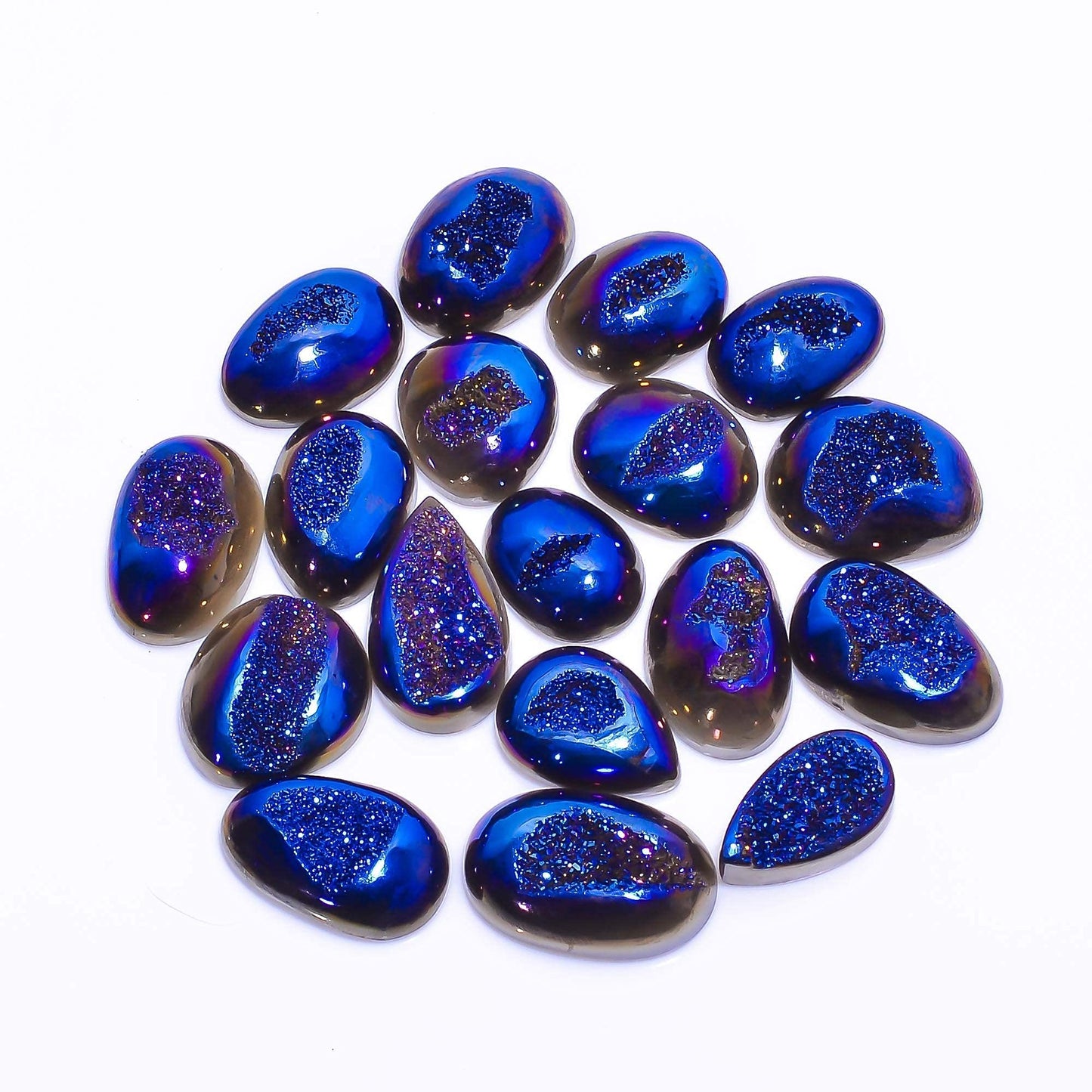 GEMKORA 50 carats, 3+pcs, Blue Titanium Drusy Gemstone Cabochons for Jewelry Making Supply, Wholesale Lot, Loose Crystals, DIY, Wire Wrapping, Healing Crystals, Bulk Gemstone Deal