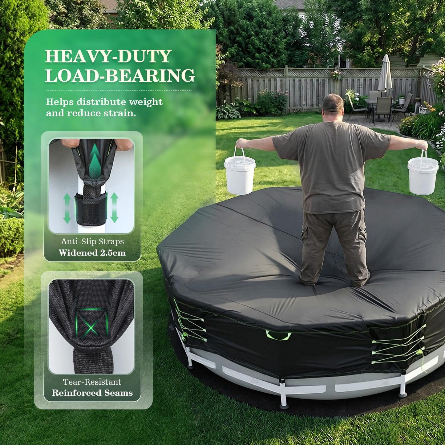Uirway 600D Upgraded 16ft Pool Covers for Above Ground Pools, Solar Pool Cover with Windproof Reflective Lace-Up Drawstring, Weather-Resistant Pool Covers UV Protection, with Anti-Slip Straps