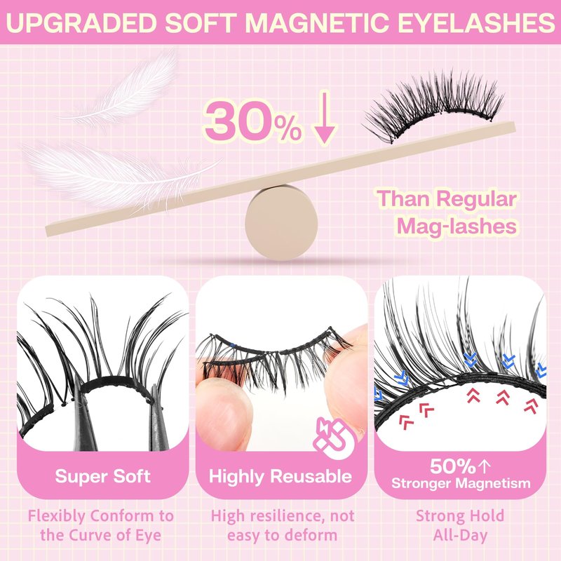 CALAILIS Magnetic Eyelashes with Applicator Upgrade Soft Magnetic Lashes Natural Look Reusable No Glue or Eyeliner Needed Easy to Wear and Remove (RC03, 1 Pack)