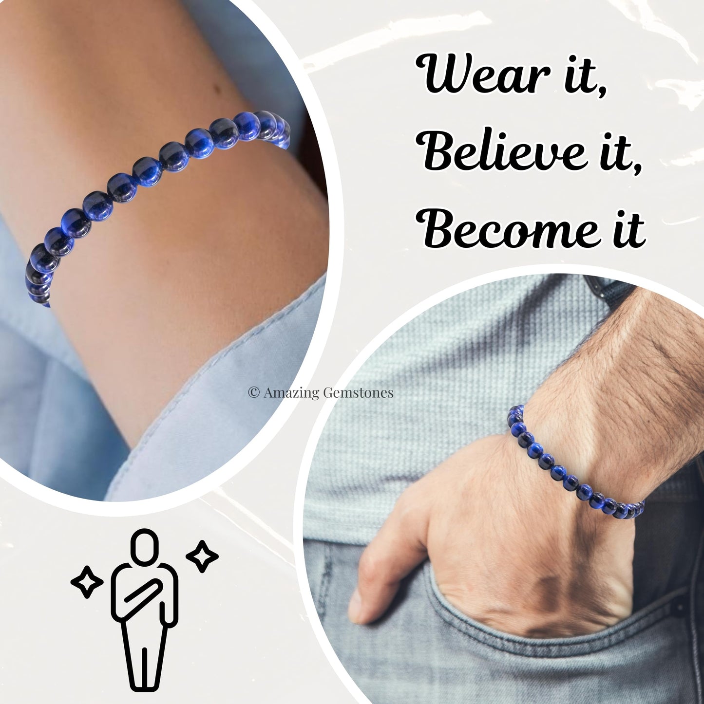 Amazing Gemstone Blue Cats Eye Bracelet for Women Men's Gifts - Protection Healing Crystal Bracelet - 6mm Gemstone Beaded Adjustable Bracelet Pulseras Para Hombres Mujer Stocking Stuffers