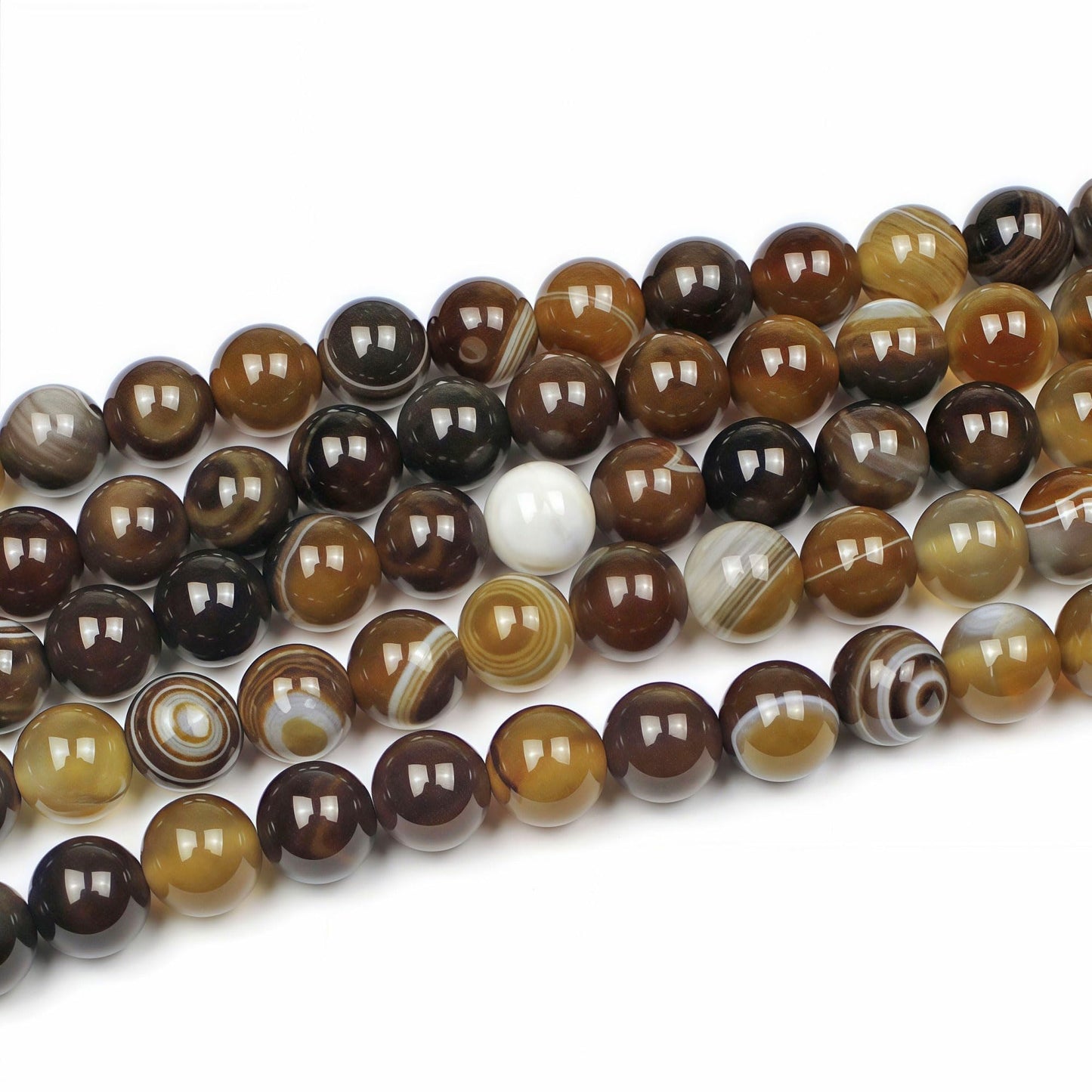 MJDCB Natural Stone Beads Coffee Stripe Agate Round Loose Beads for Jewelry Making DIY Bracelet Necklace (6mm)