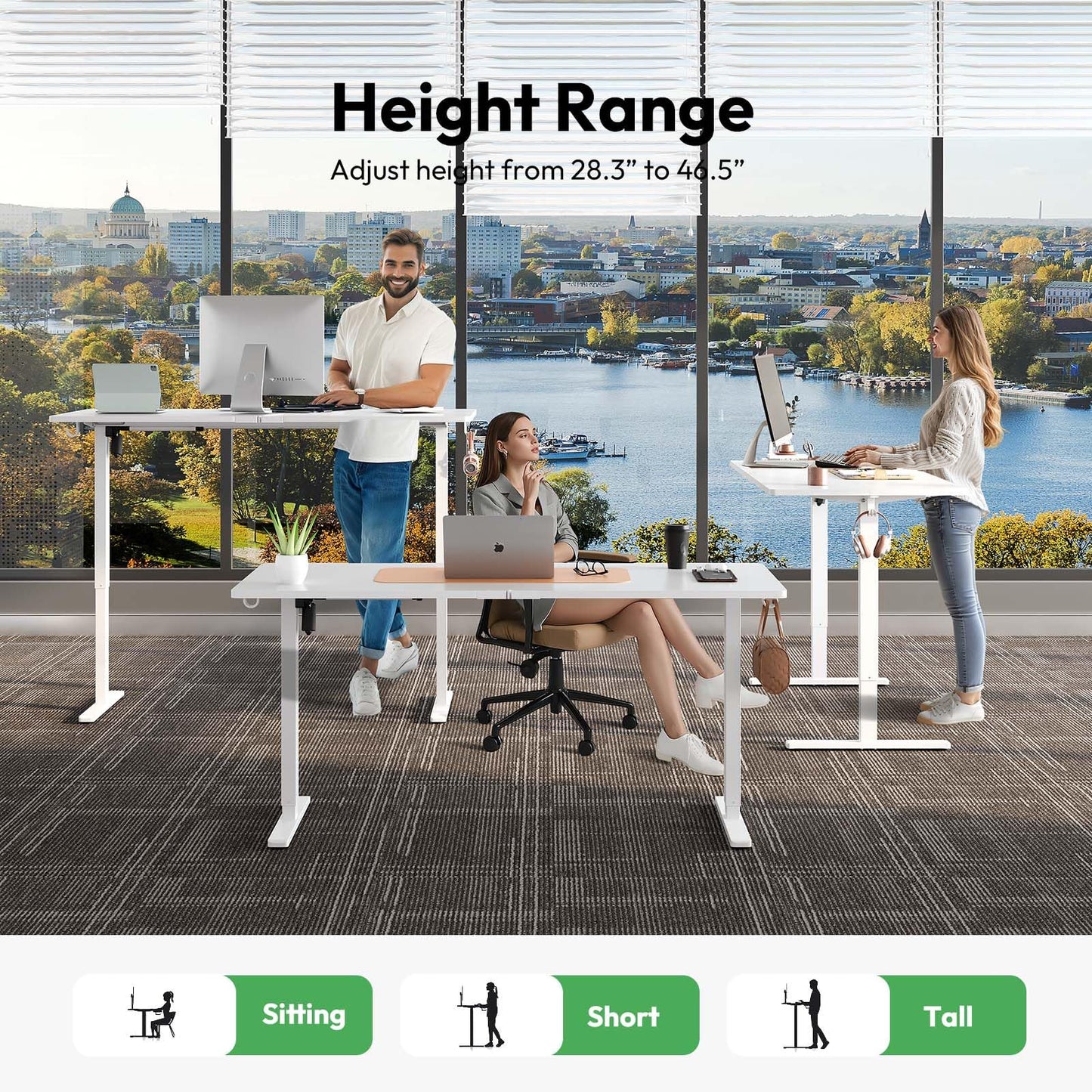 Gamork Electric Standing Desk with Drawers,48x24 inches Height Adjustable Sit-Stand Desk with Storage Shelf,3 Preset Heights,Equipped with Hooks,Ergonomic Gaming Table for Home and Study，White