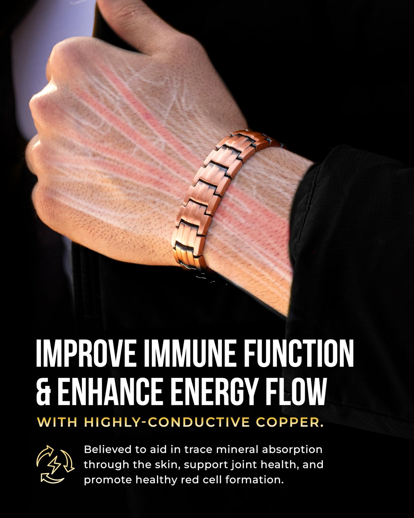MagnetRX® Copper Magnetic Bracelets Set — EllipseMAX 5X Strength Bracelet (5,000 Gauss) for Men & Adjustable Twisted Cuff (3,500 Gauss) for Men & Women — Pure Copper Magnetic Jewelry Set