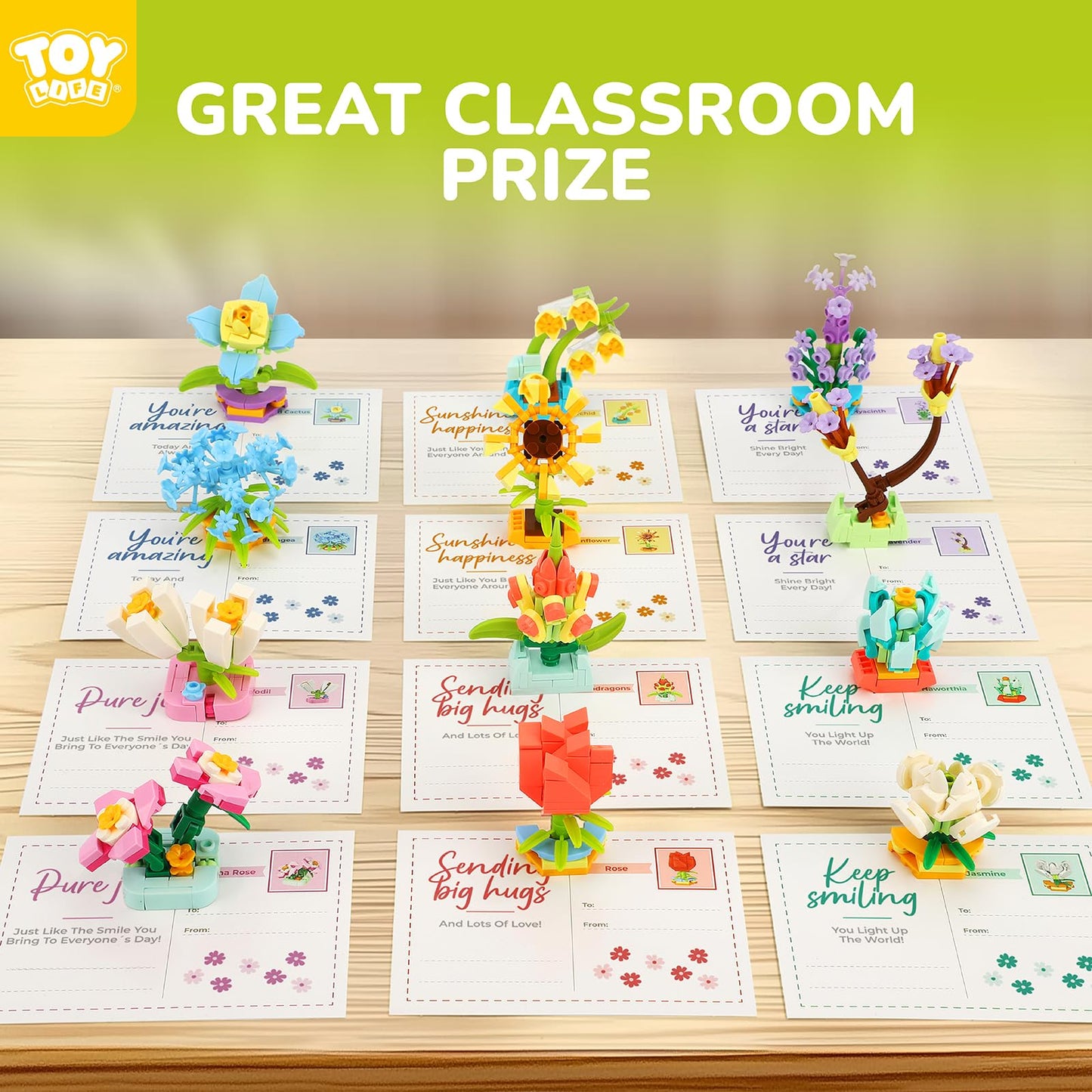 TOY Life 36 Pack Party Favors for Kids, Tiny Plants Mini Flowers Building Blocks Set for Classroom Prize, Flowers Botanical Succulents Building Toy with Cards, Birthday Gift for Boys Girls 6+