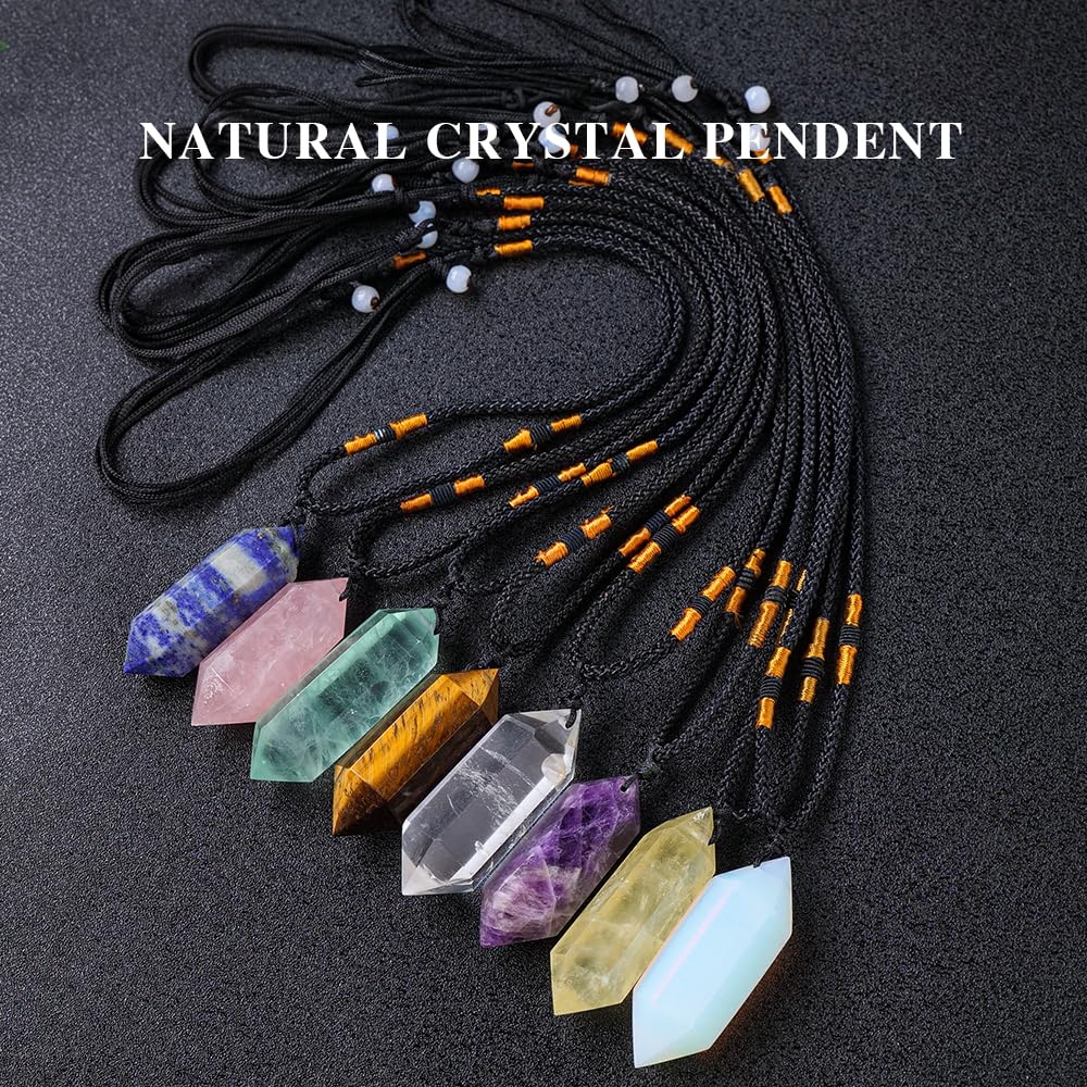 Runyangshi Blue Lapis Lazuli Healing Crystal Pendants, Double Pointed Natural Crystal Quartz Necklace 6 Faceted Chakra Crystal Wand Stone