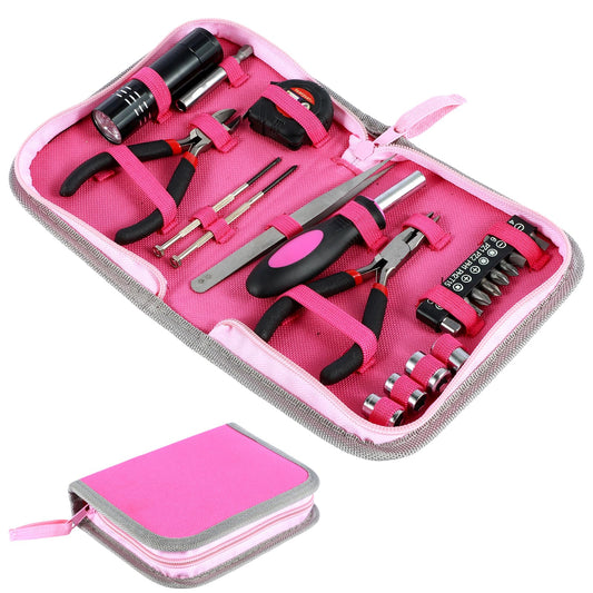 23Pcs Pink Tool Set for Women, Home Repairing Tools Kit Women, Multifunctional Pink Home Hand Tool Set with Storage Bag, Portable Women Repair Tool Combination Set