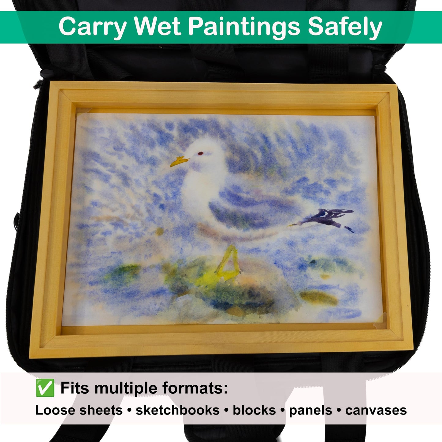 PLEINLY Wet Panel Carrier – 16×12” Wooden Frame with Carry Bag for Watercolor, Oil & Acrylic Paintings – Fits Sketchbooks, Loose Paper, Blocks, Panels & Canvases – Portable Plein Air Painting System