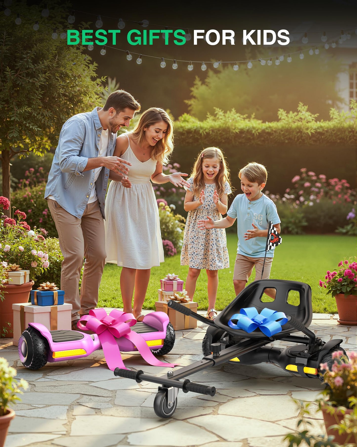 Gyroor Scooter with Adjustable Seat Attachment, 6.5" All-Terrain Self Balancing Scooter, LED Lights & Bluetooth for Kids and Adults, Black