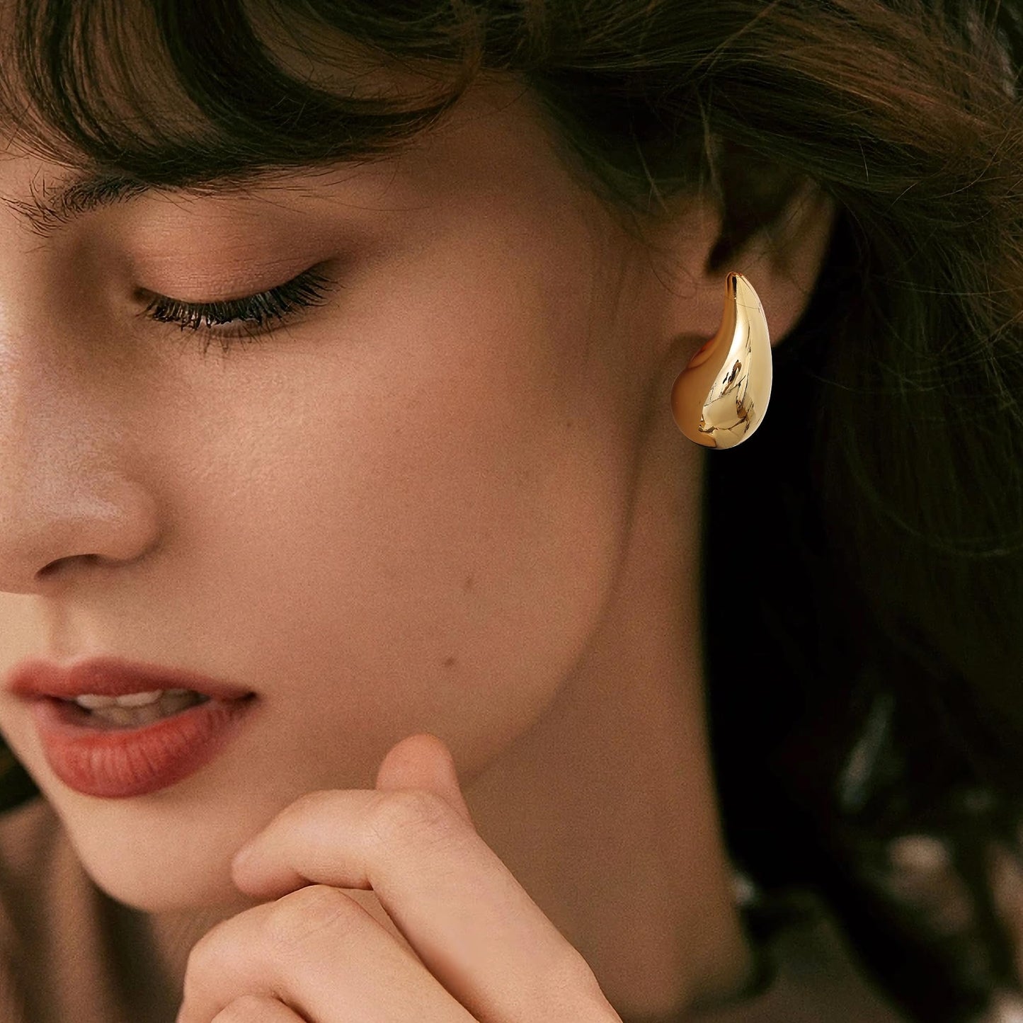 Gacimy 14K Gold Plated Teardrop Earrings Dupes for Women, Chunky Drop Earrings for Women with 925 Sterling Silver Post, 1.2Inches