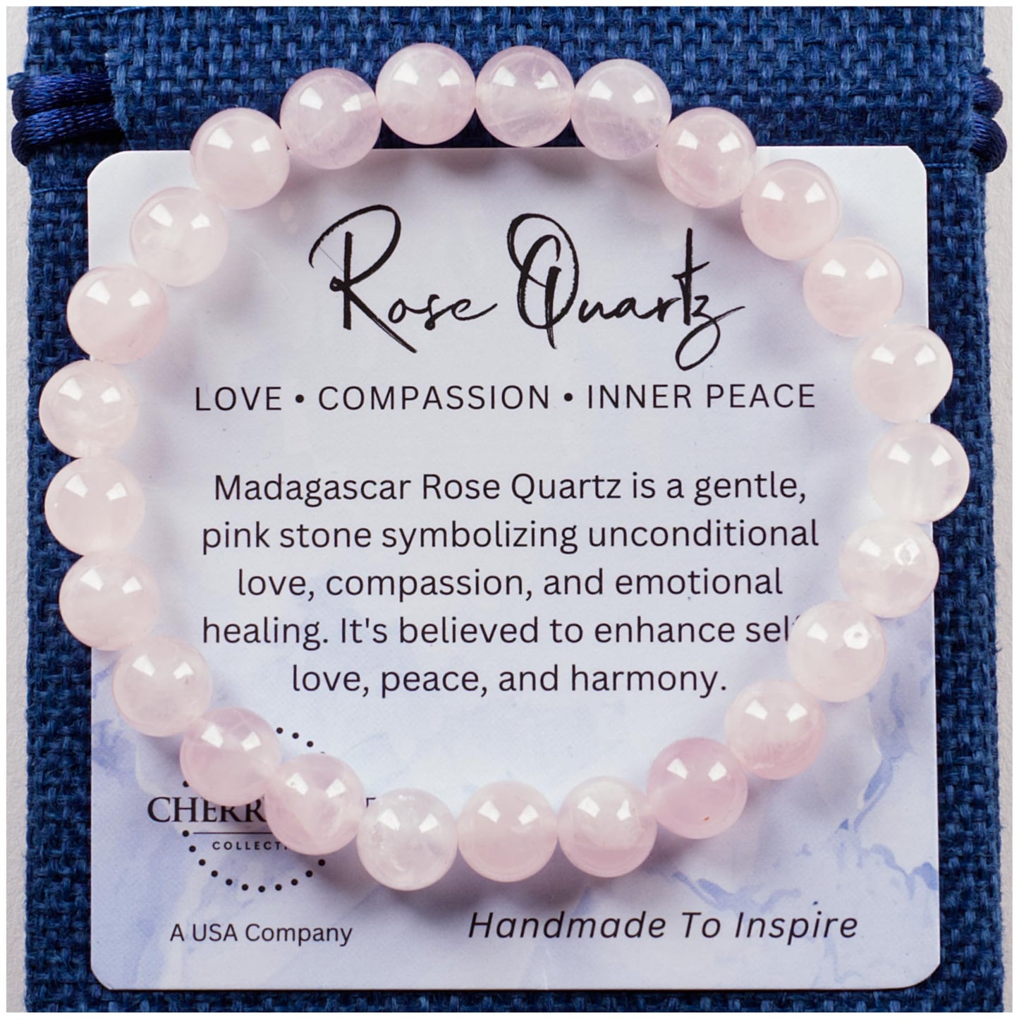 Cherry Tree Collection – Handmade Madagascar Rose Quartz Bracelet for Women & men – 8mm Beaded Crystal Bracelet for Healing, Positive Energy, Protection & Gift Ideas (Medium)