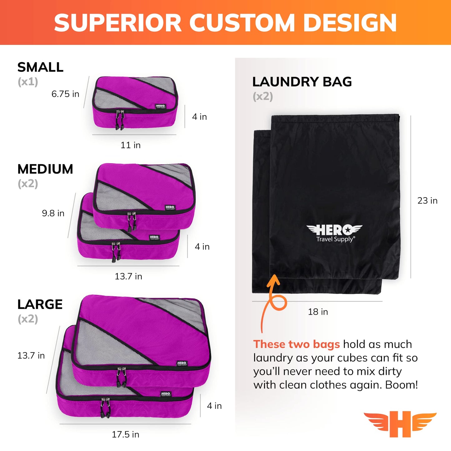 HERO Packing Cubes for Travel (Set of 5) Luggage Organizer with 2 Laundry Bags, Versatile Suitcase Organizer for Men & Women – Travel Accessories for Carry On, Airplane, Road Trip