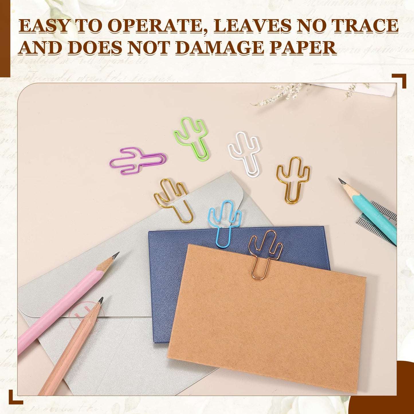 PATIKIL 60Pcs Paper Clip, Cactus Shape Metal Paper Clip Rust-Proof Small Cute Lovely Decorative Bookmarks for Notebook Document Office Home Supplies, Rose Gold