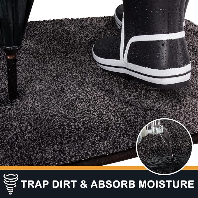 PURRUGS Dirt Trapping Door Mat 24" x 84", Non-Slip Machine Washable Entryway Rug, Dog Doormat, Indoor Front Door Mat, Super Absorbent Entry Rug for Muddy Shoes & Paws, Charcoal