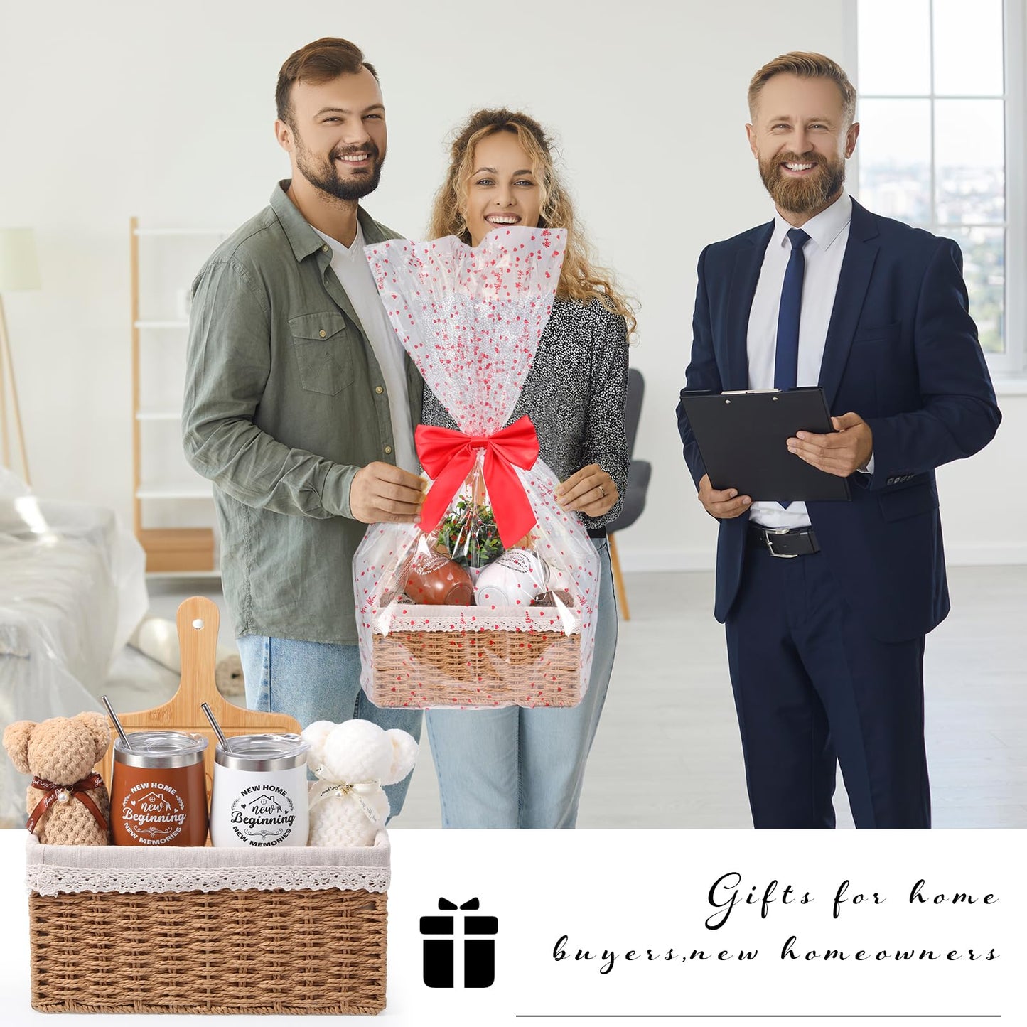 RimCereal House Warming Gifts Basket 21 Pieces Housewarming Gift for New Apartment Closing Gifts for Buyers Couples Women Men New Homeowners Gift Ideas Set(Home,Camel)