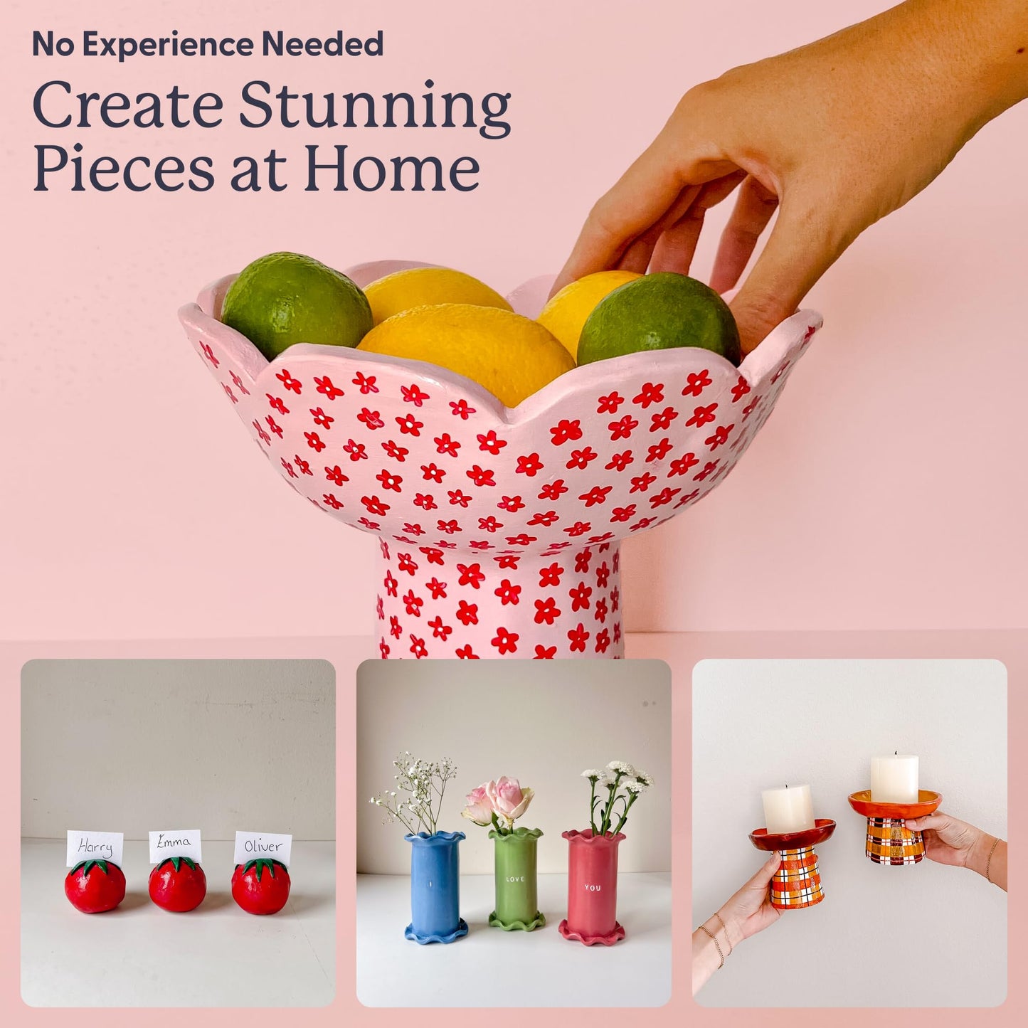 Sculpd - The Original Pottery Kit for Adults - Air Dry Clay for Adults, Tools, Varnish, Paints, Brushes, Couples Date Night Arts & Crafts Set, Gloss Varnish with Floral Tones