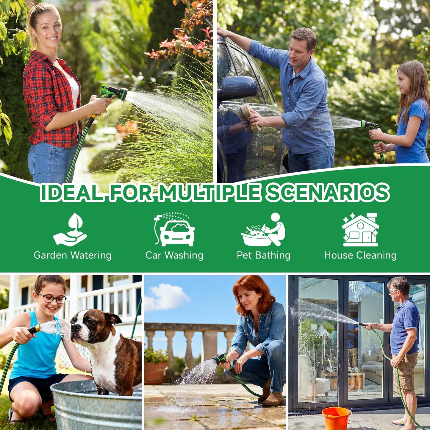 Watato Garden Hose 50FT Non-Expandable Water Hose Flexible Kink-Free Lightweight Leak-Proof Sturdy Outdoor Hose Water Pipe for Garden Yard Lawn Camper 3/4 Inch Fittings