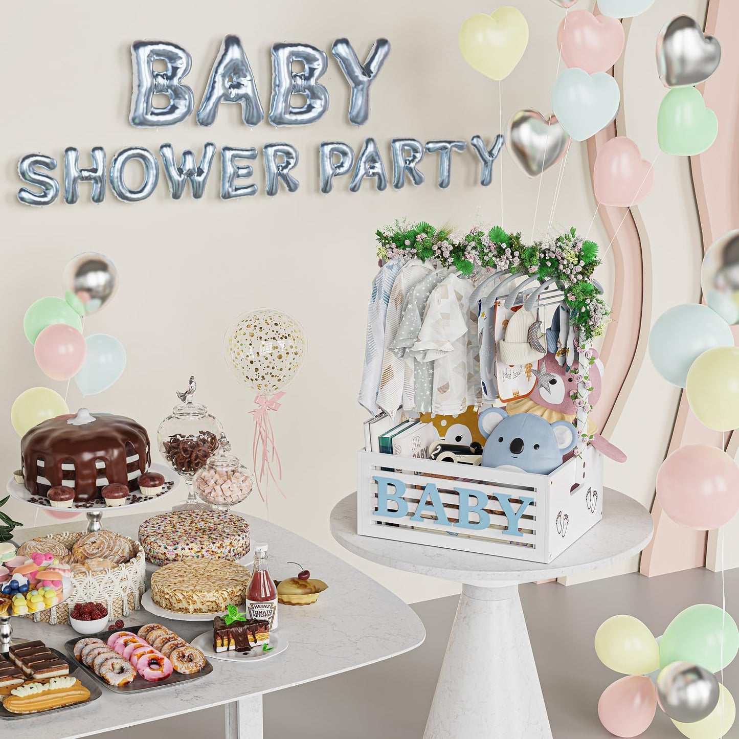 BAMBOOHOMIE Baby Shower Crate Closet, Baby Baskets with Hangers Handle, Baby Crate Box for Baby Shower, Welcome Gift Basket for Newborn Baby, Pregnancy Gift for New Parents (White, Large Size)
