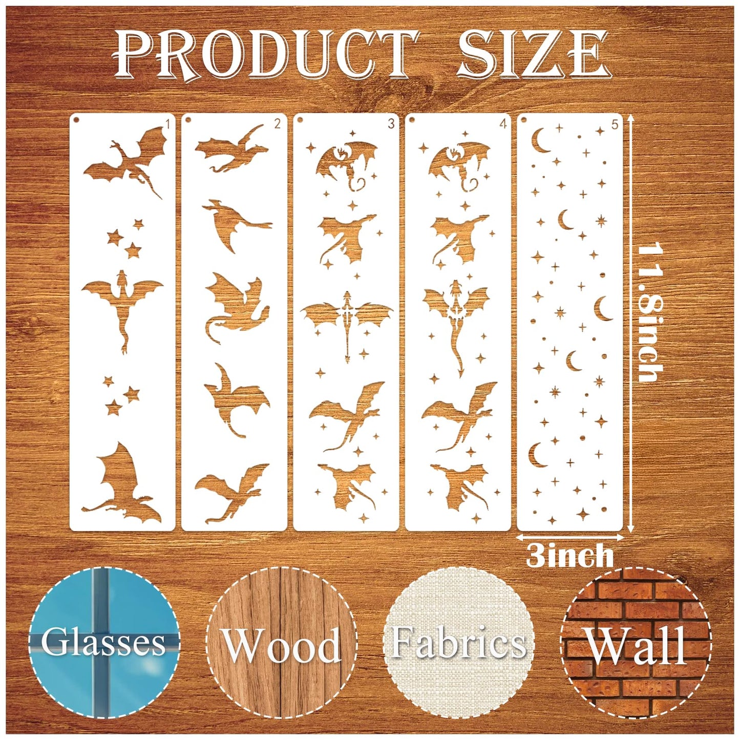 Border Stencils for Painting Moon Star Dragon Book Edge Background Template Paint Stencils for Painting on Wood Burning Art Craft Canvas Furniture Wall(book16)