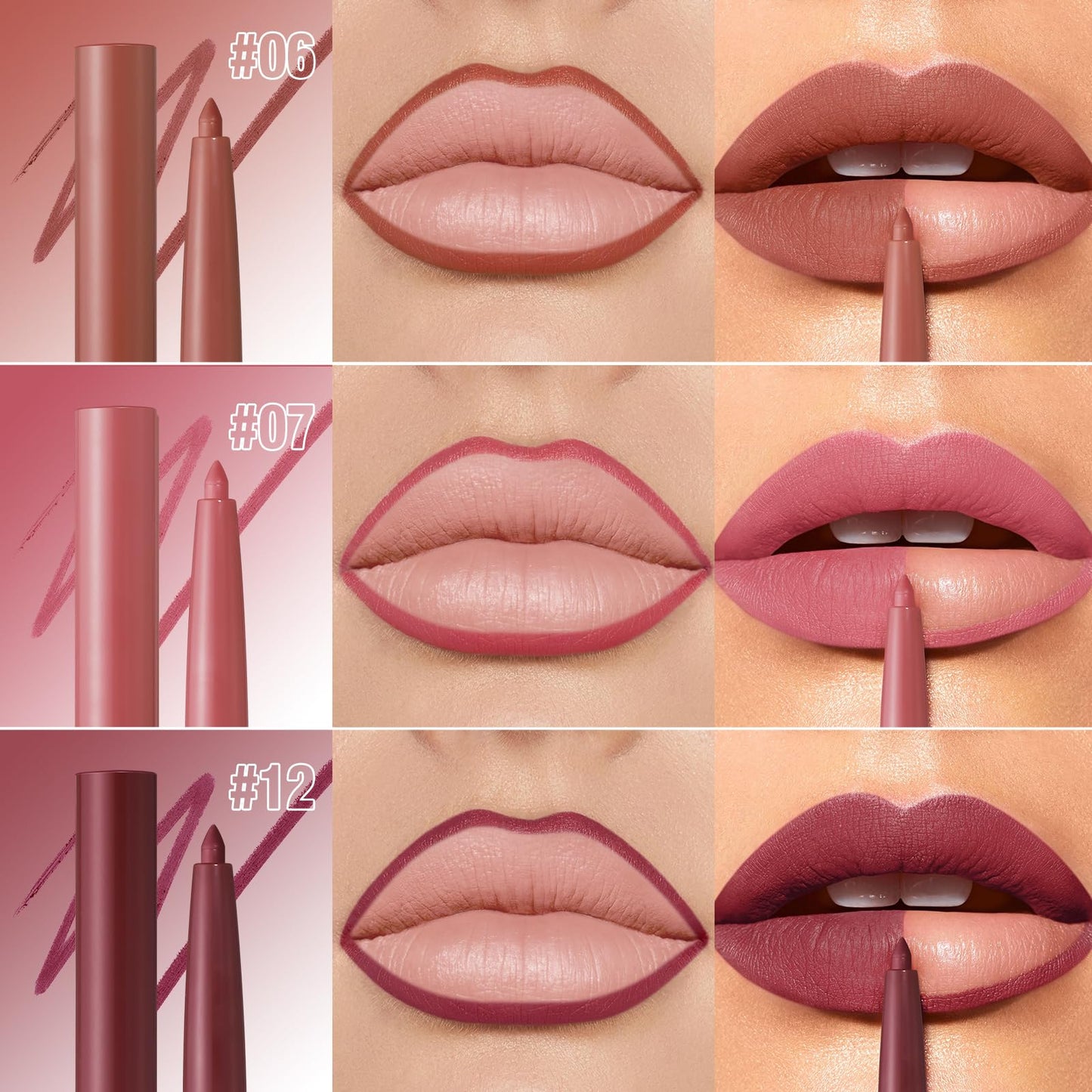LANGMANNI 12 Colors Sculpting Matte Velvet Lip Liner Set,Smooth Creamy Texture,Waterproof And High Pigmented For Girls Daily Application Lip Makeup
