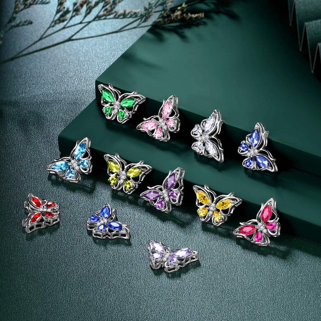 Hipunk Butterfly Purple Jewelry Sets Birthstone Women 925 Sterling Silver Februsry-Amethyst Birth Stone Animal Butterflies Jewelry Sets/Earring/Ring/Bracelet Set Crystal Birthday Jewelry SS0003F
