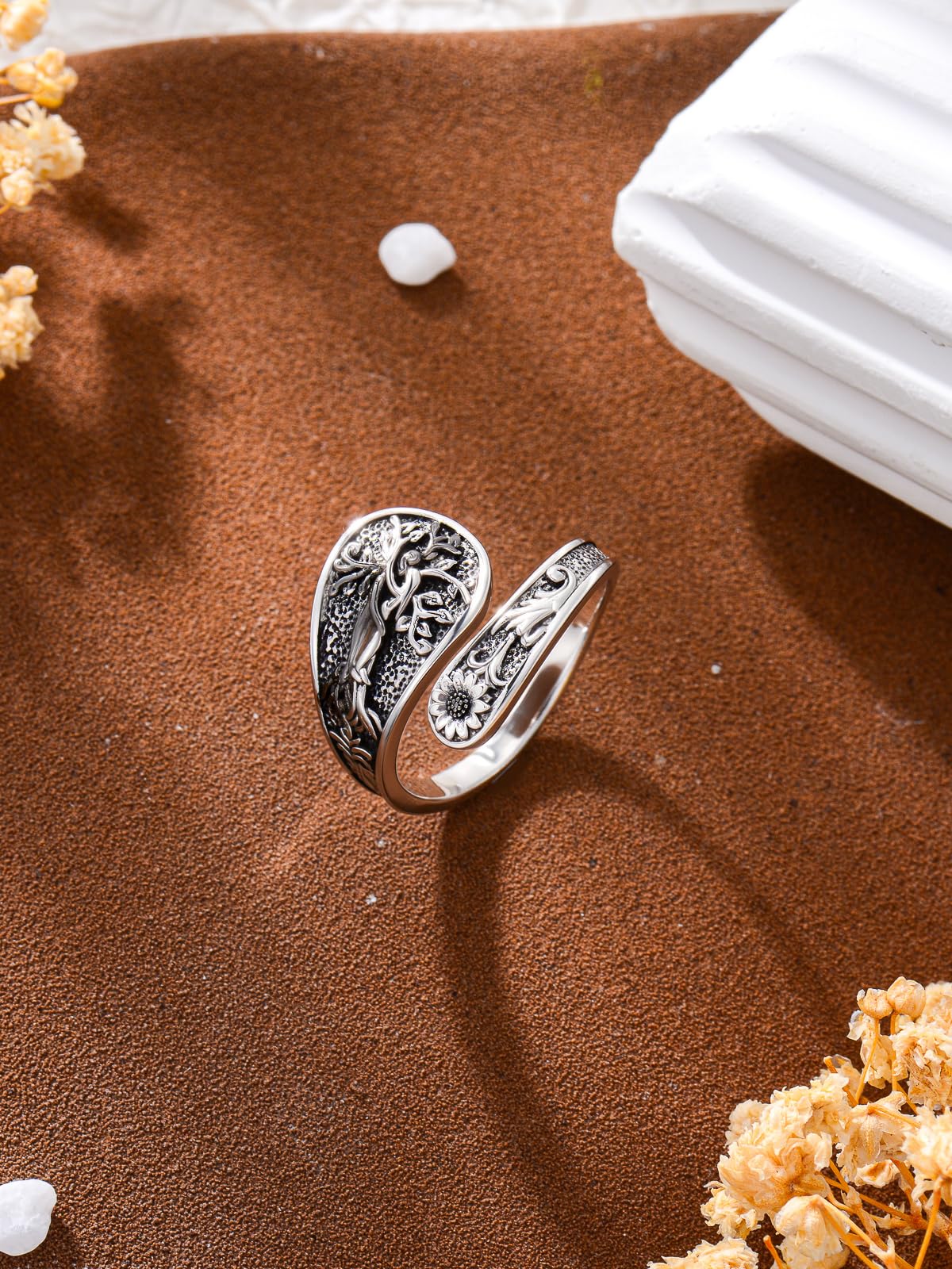 Midari Couple Spoon Rings for Women 925 Sterling Silver Couple Adjustable Tree of Life Rings Abalone Open Spoon Thumb Rings Valentines Day Jewelry for Women Men Birthday Valentines Day Gifts