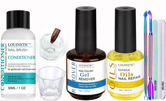 Gel Polish Remover & Cuticle Oil for Nails & Gel Nail Brush Cleaner & Colorful Nail Polish Remover Tools & Glass