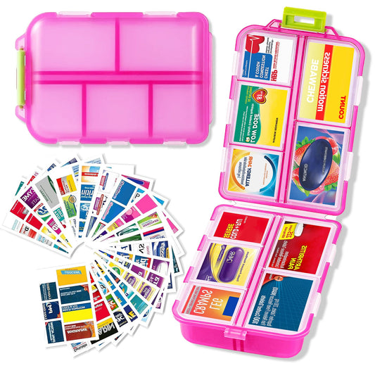 2026 New Extra Large Pill Box with Medicine Labels Travel Essentials Daily Med Container Mini Medication Organizer Storage Organizer Case 7 Day Pill Organizer(Pink)