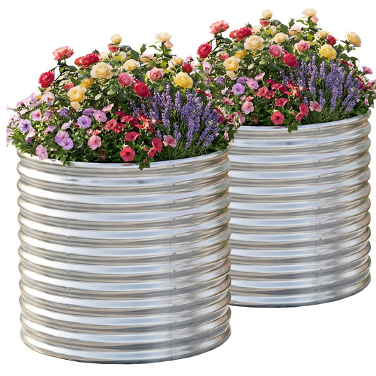 AHEONLAR 2 Pack 3x3x3ft Round Galvanized Raised Garden Bed Outdoor Metal Planter Bed Box for Vegetables Gardening