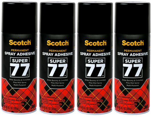 Scotch Super 77 Multipurpose Adhesive Spray, Bonds to Fabric, Cardboard, Plastic, Metal, Wood, Felt, and More, 10.7 Ounces (7716) - 4 Pack