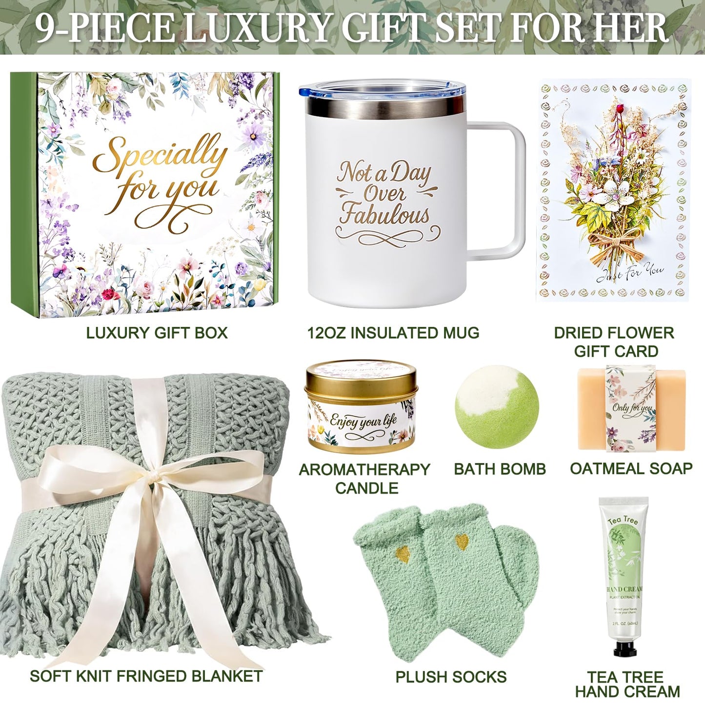 Mothers Day Gifts Basket for Mom Wife Grandma, Birthday Gifts for Women Spa Care Package, Get Well Soon Thinking of You Sympathy Gift Box for Her Girlfriend Sister, Teacher Appreciation Gifts