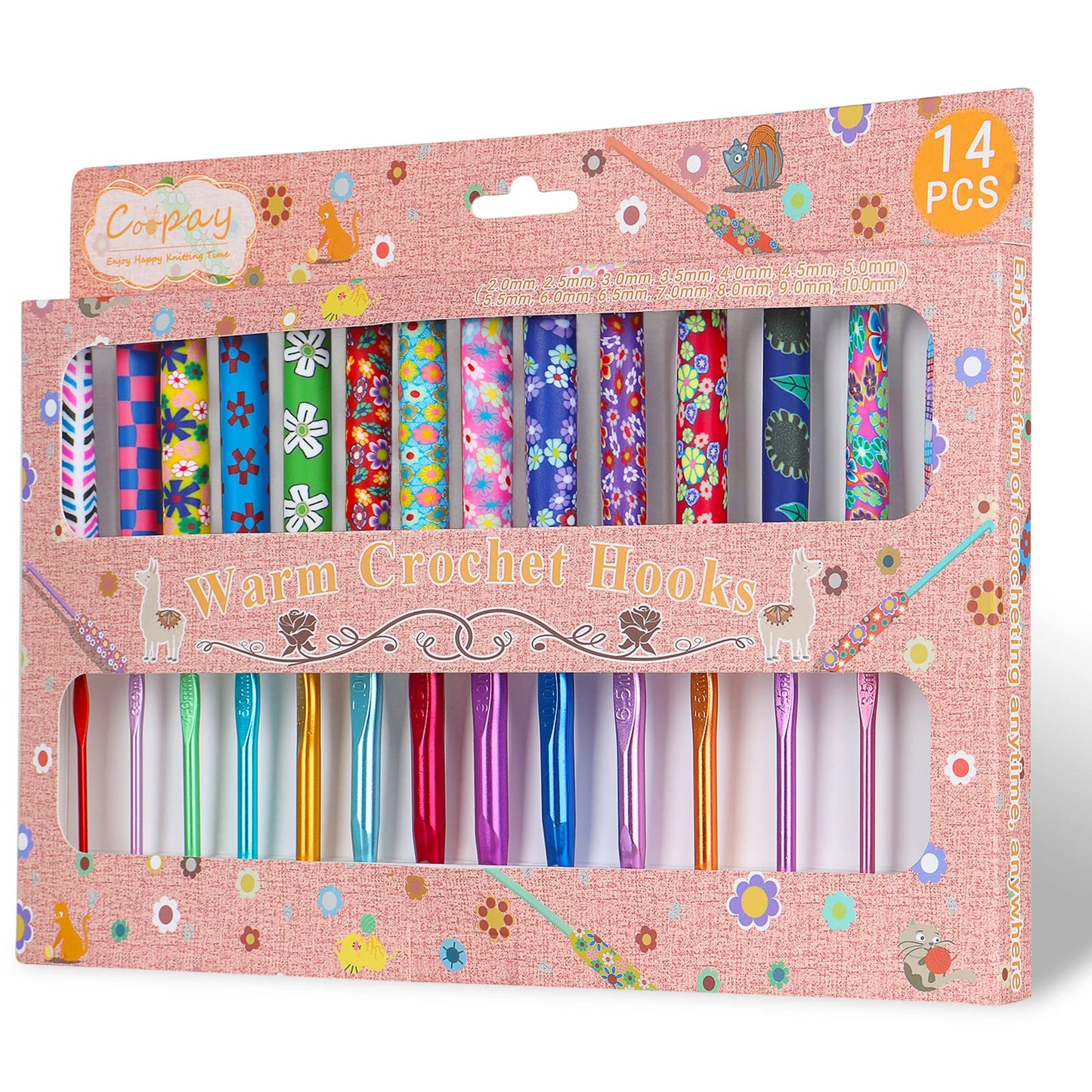 Coopay 14pcs New Warm Crochet Hooks for Beginner Crochet Hook Set, 2mm to 10mm Art Aluminum Comfy Grip Crocheting Needle Knitting Supplies Christmas Crocheting Gifts for Crocheters, Best Gift