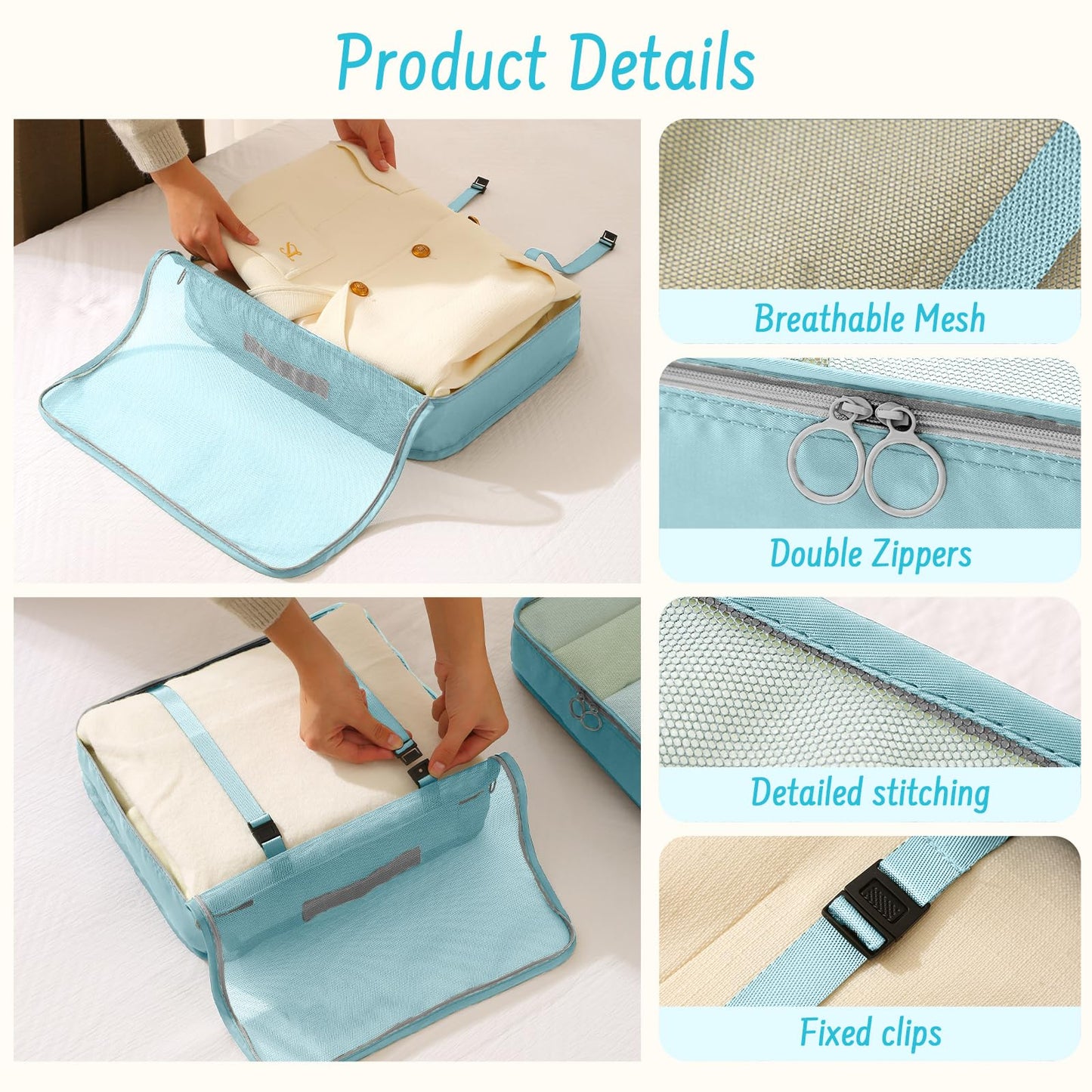 8 Set Packing Cubes for Travel Suitcase Organizer Bags Luggage Packing Cubes Set Travel Essentials Accessories Gifts for Women Blue