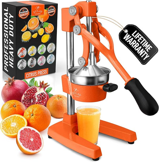 Zulay Kitchen Cast Iron Juicer - Heavy Duty Manual Juicer with Detachable Strainers for Easy Cleaning, Orange Juice Press for Citrus Fruits, Perfect for Bartenders, Juice Lovers & Health Enthusiasts