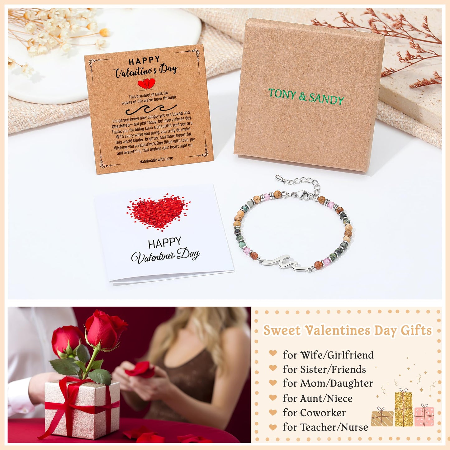 Valentines Day Gift for Her, Dainty Wave Bracelet for Women Jewelry, Valentines Day Gifts for Daughter, Mom, Wife, Friends, Girlfriend, Coworkers, Sister, Teacher, Female