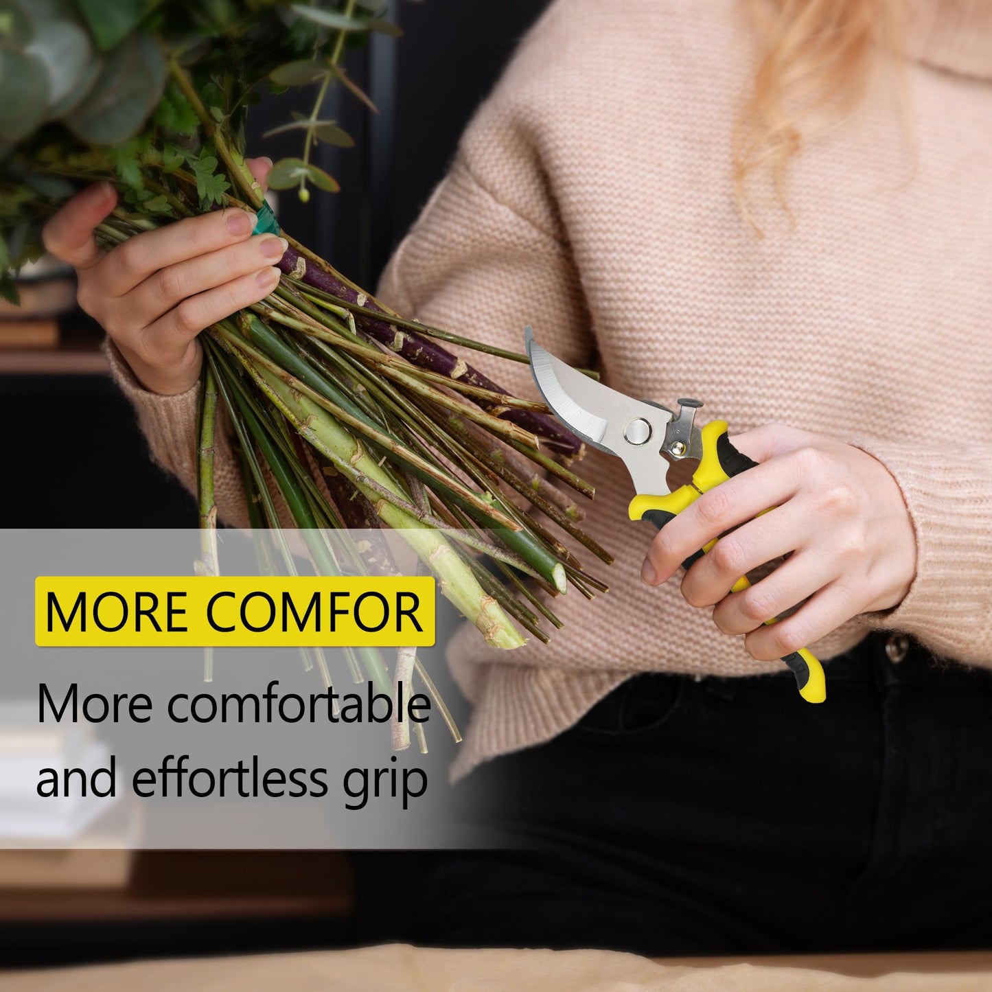 Pruning Shears Gardening Scissors Tools: 3pcs Outdoors&Indoor Garden Clippers, Rose Snips, Plant Clippers, Wood Pruner, Gardener Work Accessories for Flower Arrangement, Yard Landscaping (Yellow)