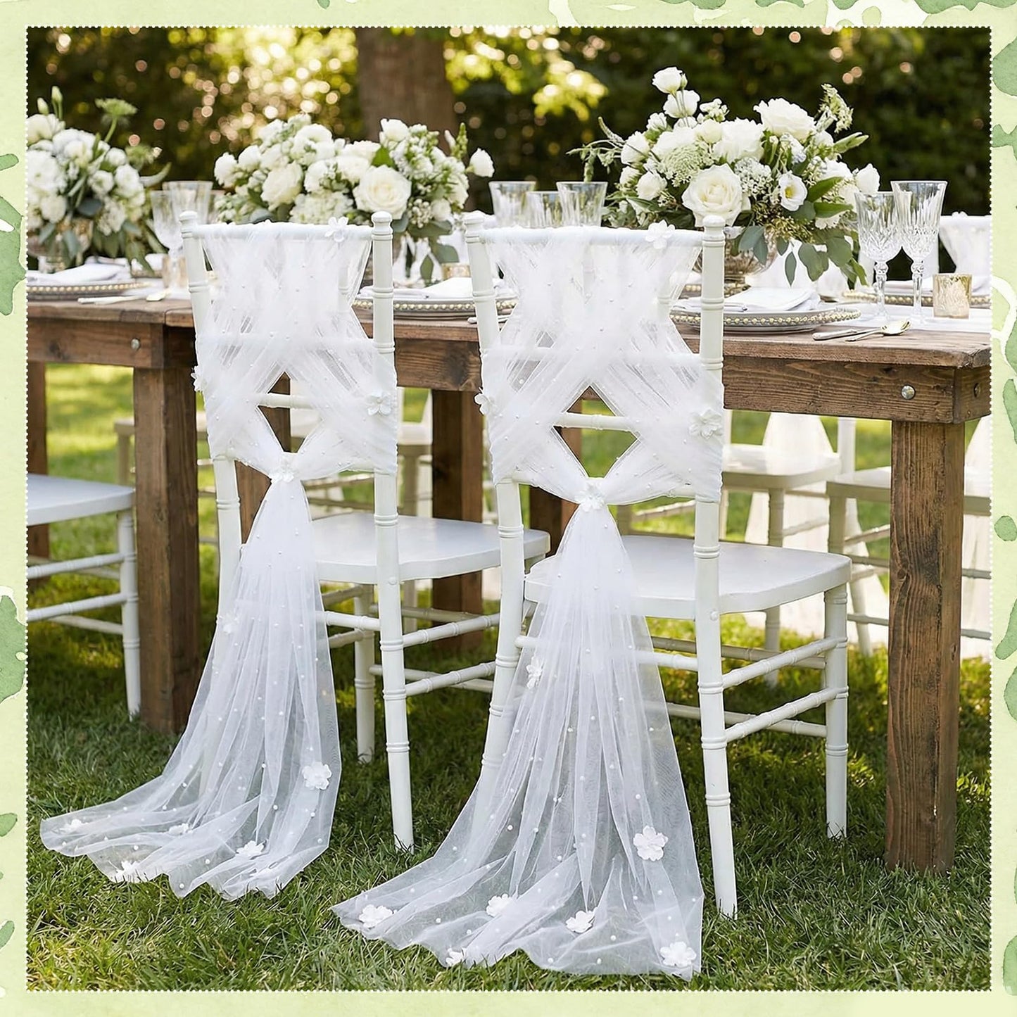Suncalla 16 Pcs White Wedding Chair Sashes with Pearl Flowers, 96 x 8 Inch Lace Chair Back Decorations for Wedding Aisle Bridal Shower Reception Baby Shower Church Pew Decor