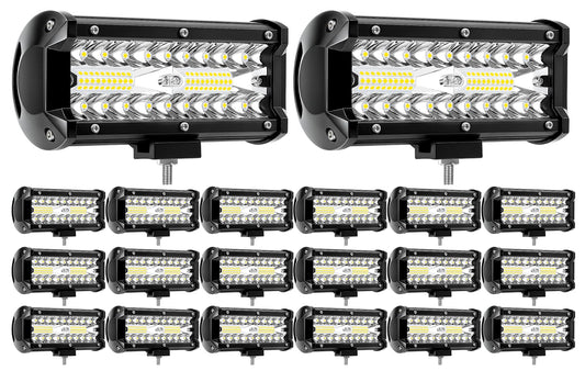 7Inch Light Bar MUVKQC 120W 12000LM LED Pods Lights Spot&Flood Combo Off Road/Fog/Driving Work Light for Truck Boat UTV ATV Lawn Mower Golf Cart E-Bike (20pc-7inch 120w Light bar)