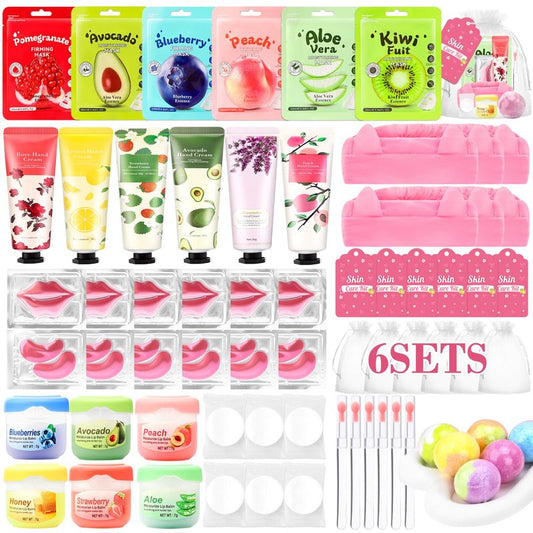 Ponhey 66 PCS Spa Party Supplies, Spa Party Favors Include Face Masks Skincare, Hand Cream, Lip Balm, Under Eye Patches, Lip Mask and Foot Bath Bombs, Spa Birthday Sleepover Party Supplies