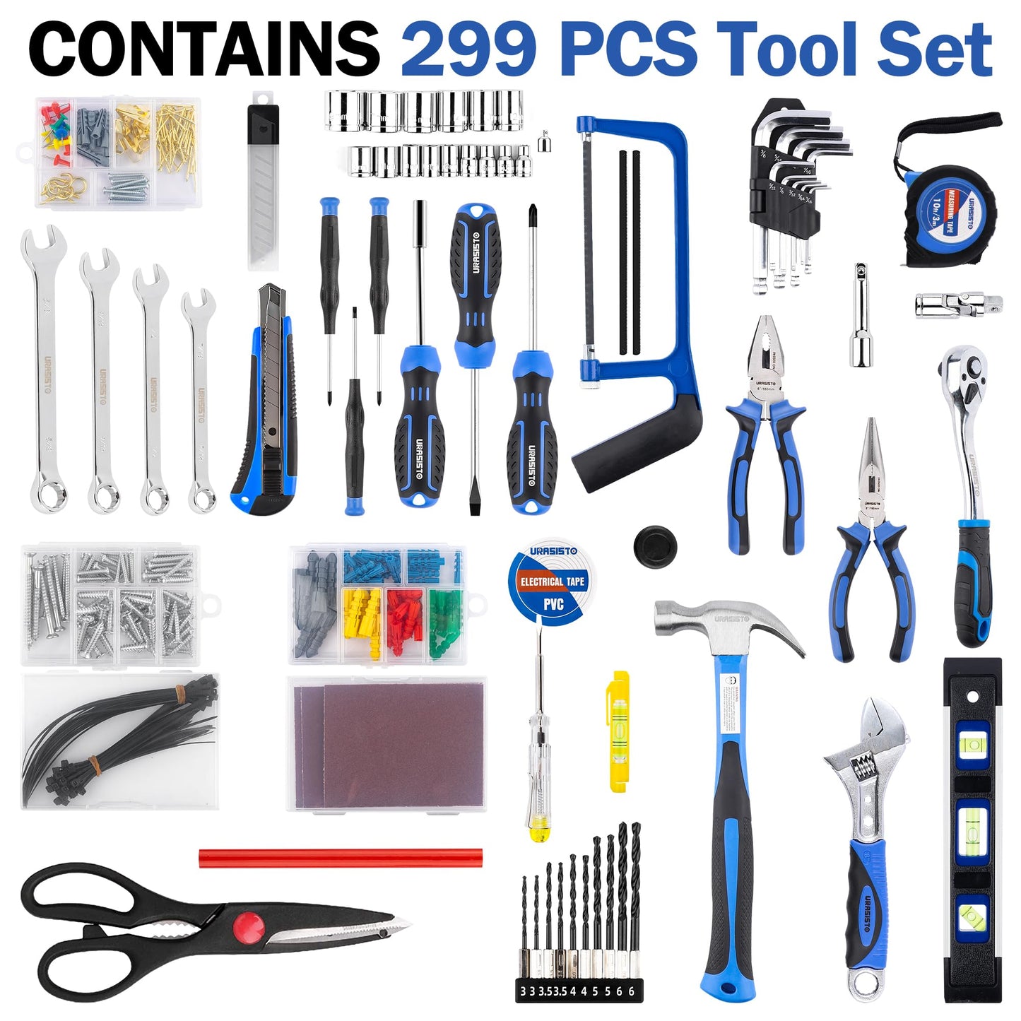 URASISTO 366 Piece Home Repair Tool Kit, Auto Repair Tool Set, General Home Toolbox Storage Case with Drawer, General Household Tool Kit