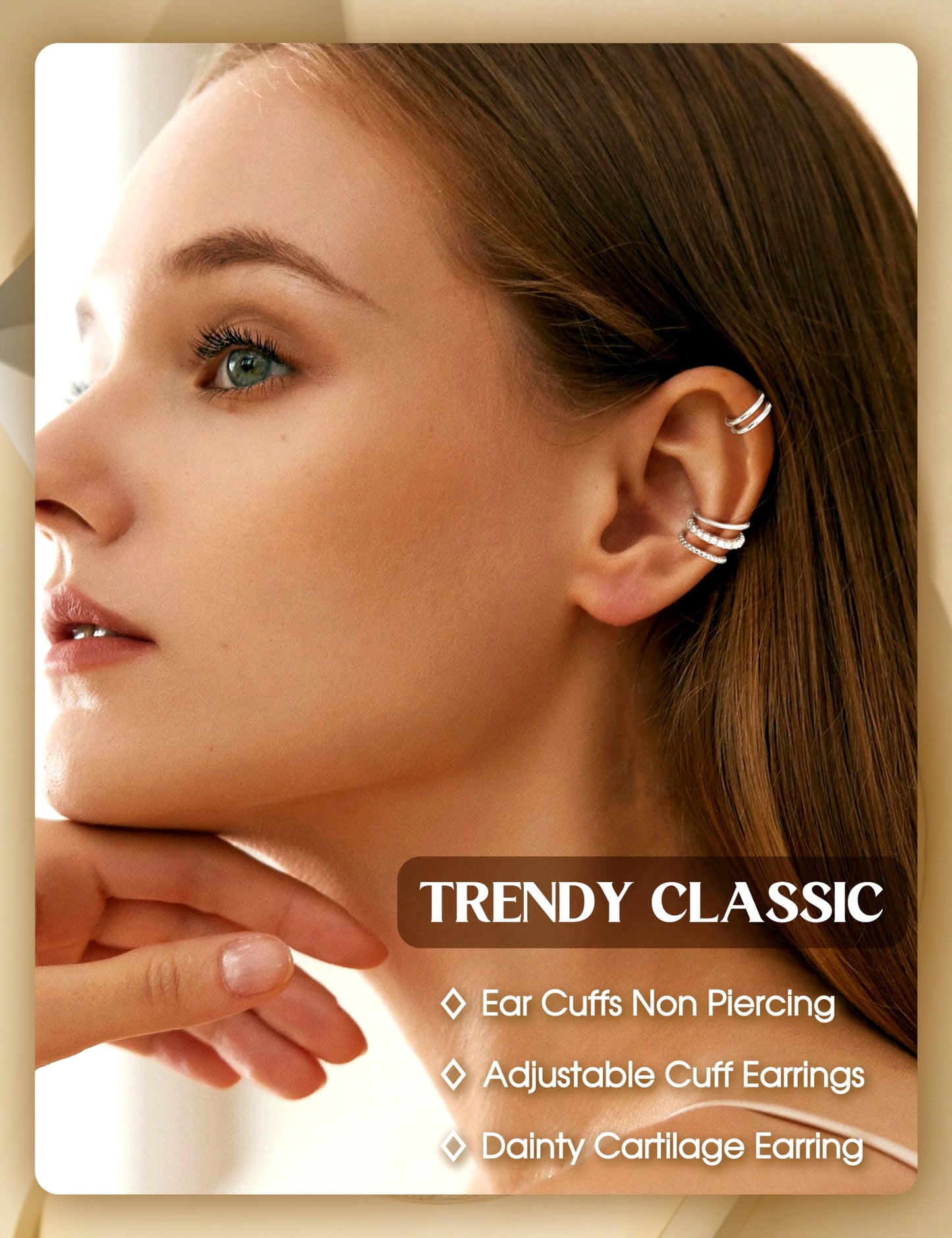 LOLIAS 4 Pairs Ear Cuffs Non Piercing - Silver Plated Ear Cuff Earrings for Women Ear Cuff for Non Pierced Ears Clip on Cartilage Earring Dainty Adjustable Fake Earrings Set