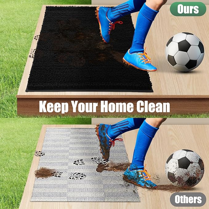 IM HOME Chenille Absorbent Outdoor Doormat 60" x 36", Washable Muddy Door Mats for Dog Non Slip Indoor Doormat Dog Mat for Muddy Paw Front Inside Doormats for Entryway Black