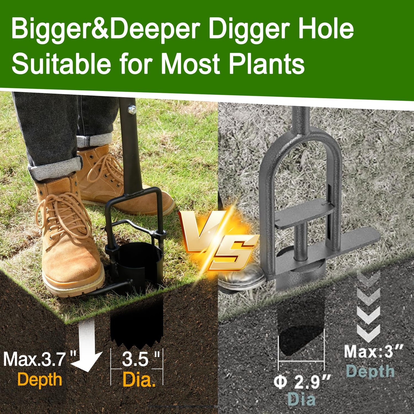Altdorff Bulb Planter Tool, Sod Plugger with Long Handle Serrated Base, 5-in-1 Lawn Plug Garden Tool for Transplanting, Digging, Grass Plug, Soil Sampler, Planting for Tulips, Iris, Daffodils