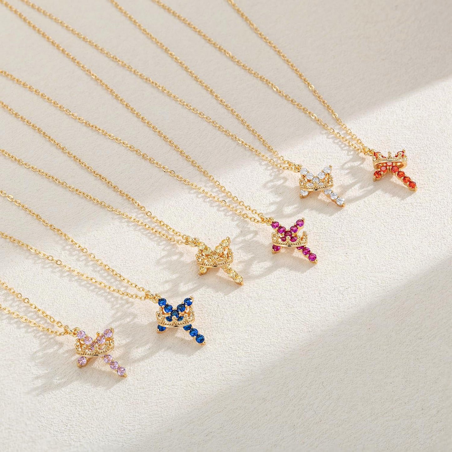 Robaice Birthstone Crown Cross Necklace for Women, Gold-Plated Christian Faith Necklace, Cross Jewelry Gift for Women, April Clear Gift