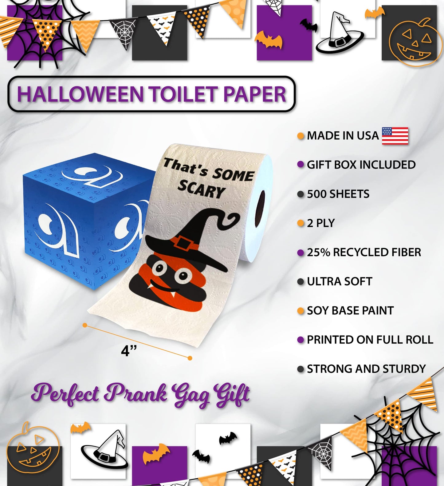 Printed TP That's Some Scary Sh*t Printed Toilet Paper Gag Gift – Scary Toilet Paper Roll for Surprise, Prank, Funny Novelty Gift for Spooky Haunted House Party Halloween Decoration – 500 Sheet