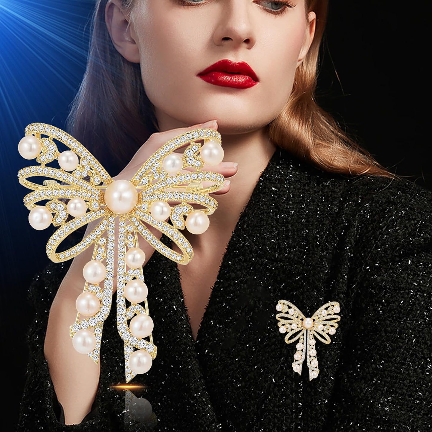 AILONMEI Brooches Jewelry for Women Fashion, Elegant Designer Costume Corsage Pearl Brooches & Pins Christmas Gift(Bowknot)