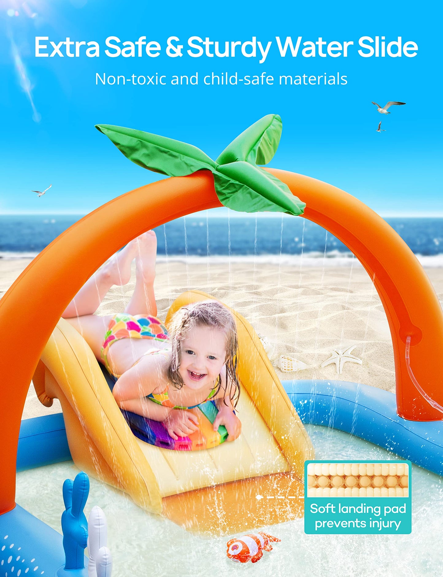 Andola Inflatable Play Center, Kiddie Pool with Slide & Sprinkler – 95"x75"x40" Outdoor Blow-Up Splash Pad Pools for Toddlers Ages 2+, Backyard Kids Water Slide for Summer Fun