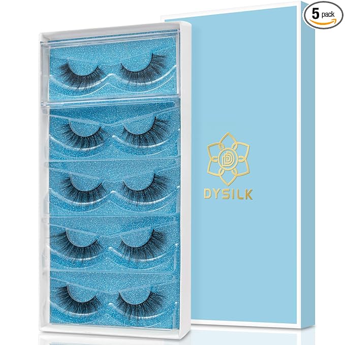 DYSILK Eyelashes Mink Lashes - Wispy Eyelashes 5 Pairs 6D Lashes Kit False Lashes Natural Look Eye Lashes Cat Eye Fake Eyelashes Volume Lashes Strip | 15.2mm